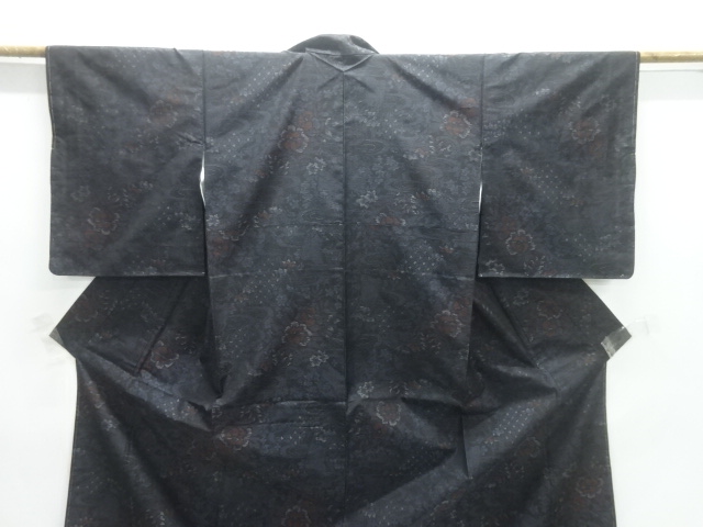  草花模様織り出し本場泥大島紬着物アンサンブル